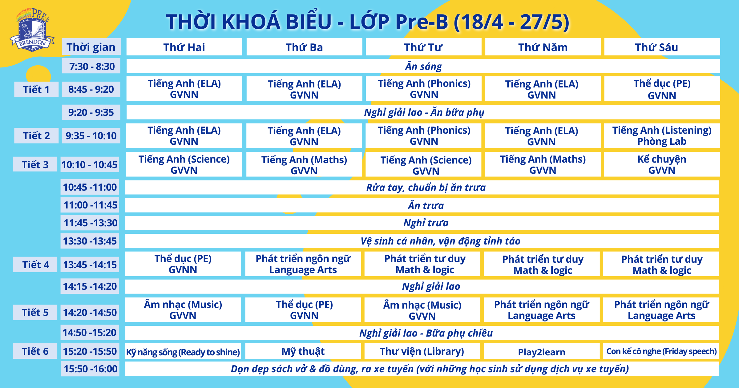 Tuyển sinh khoá tiền Tiểu học Pre-B 6 tuần (18/4/2022 - 27/5/2022)